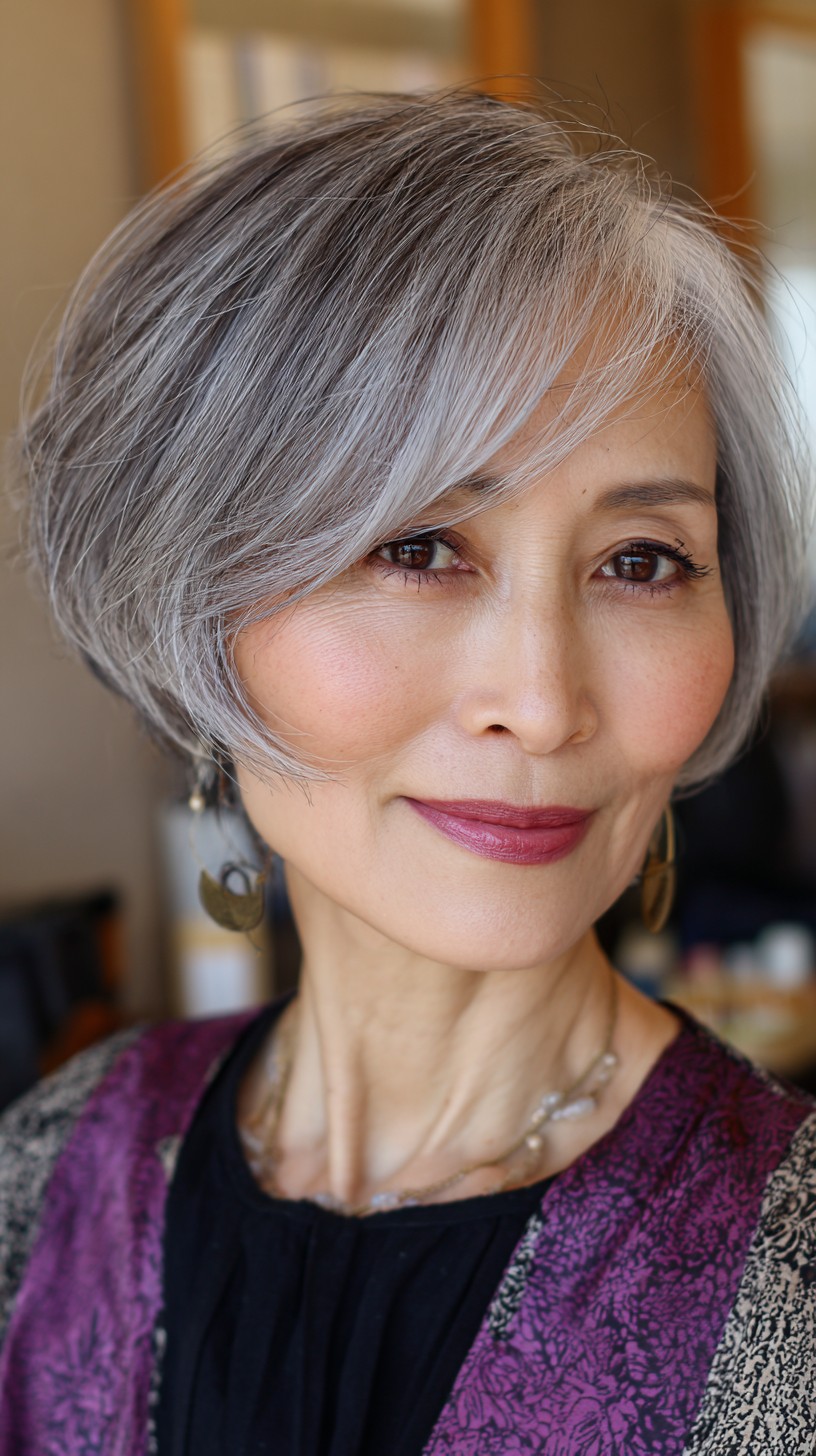 Refined Silver Layered Bob with Natural Highlights