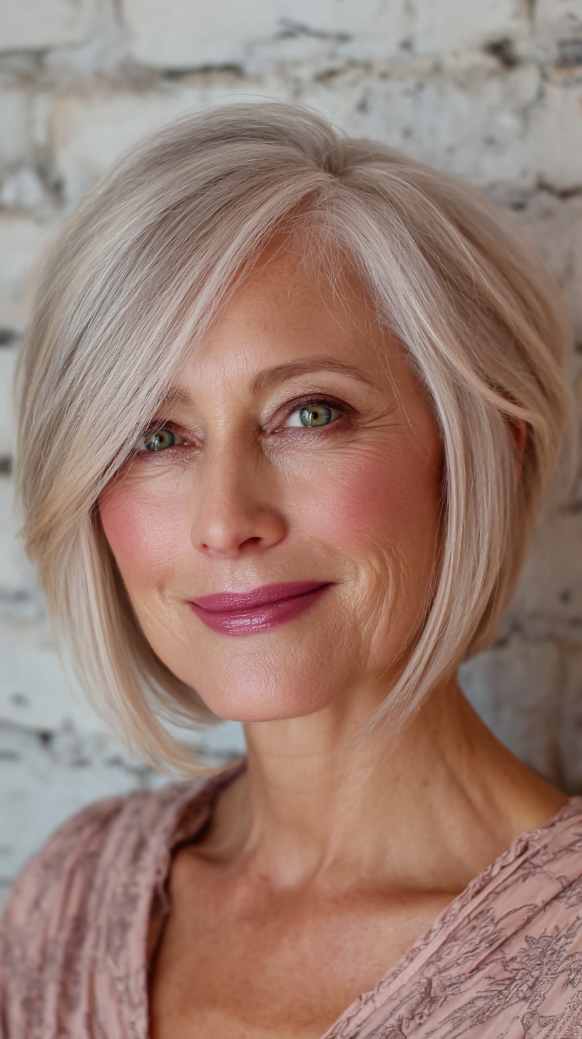 Silvery Feathered Bob with Soft Layering