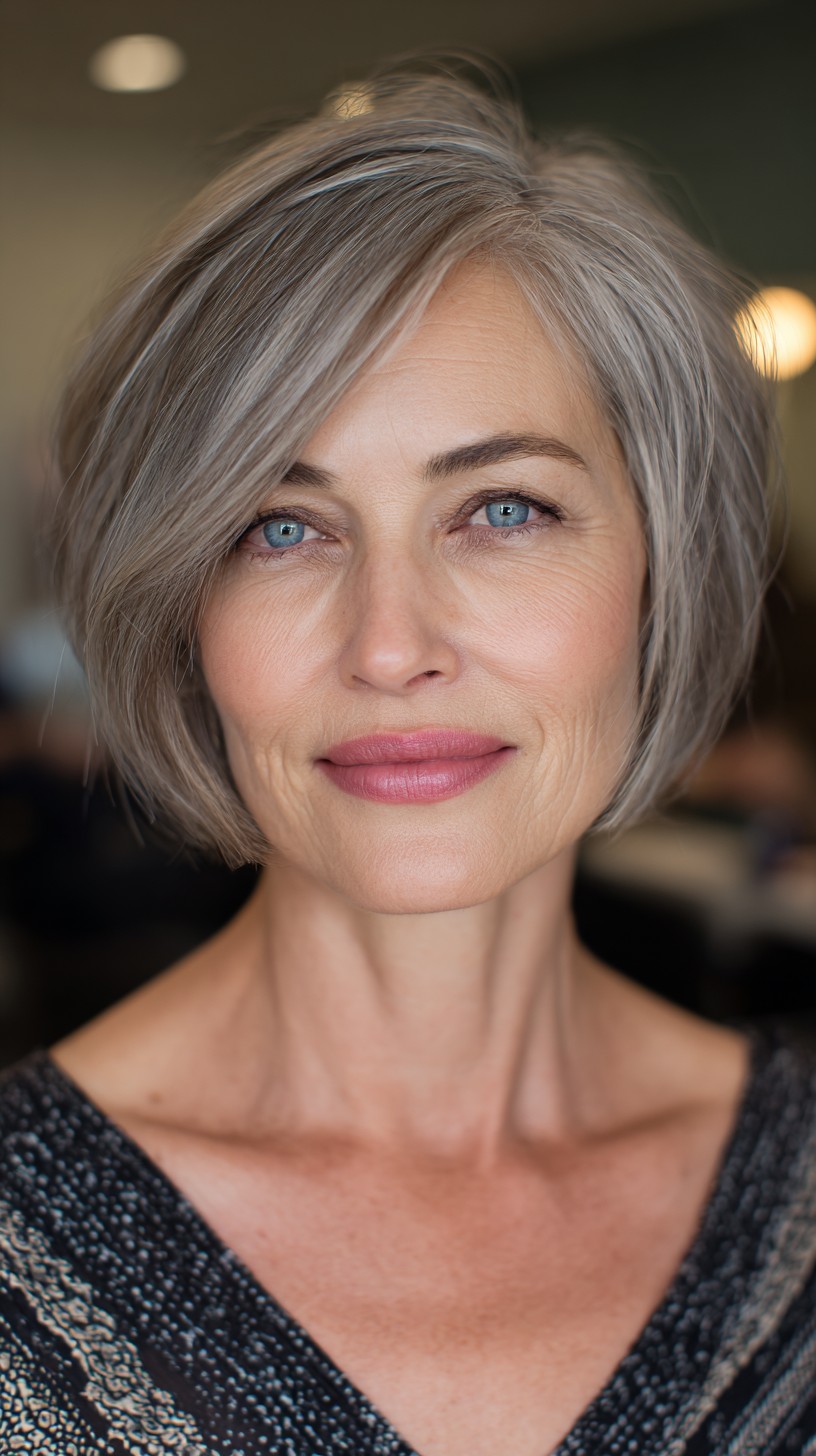 Sleek Silver Layer with Face-Framing Taper