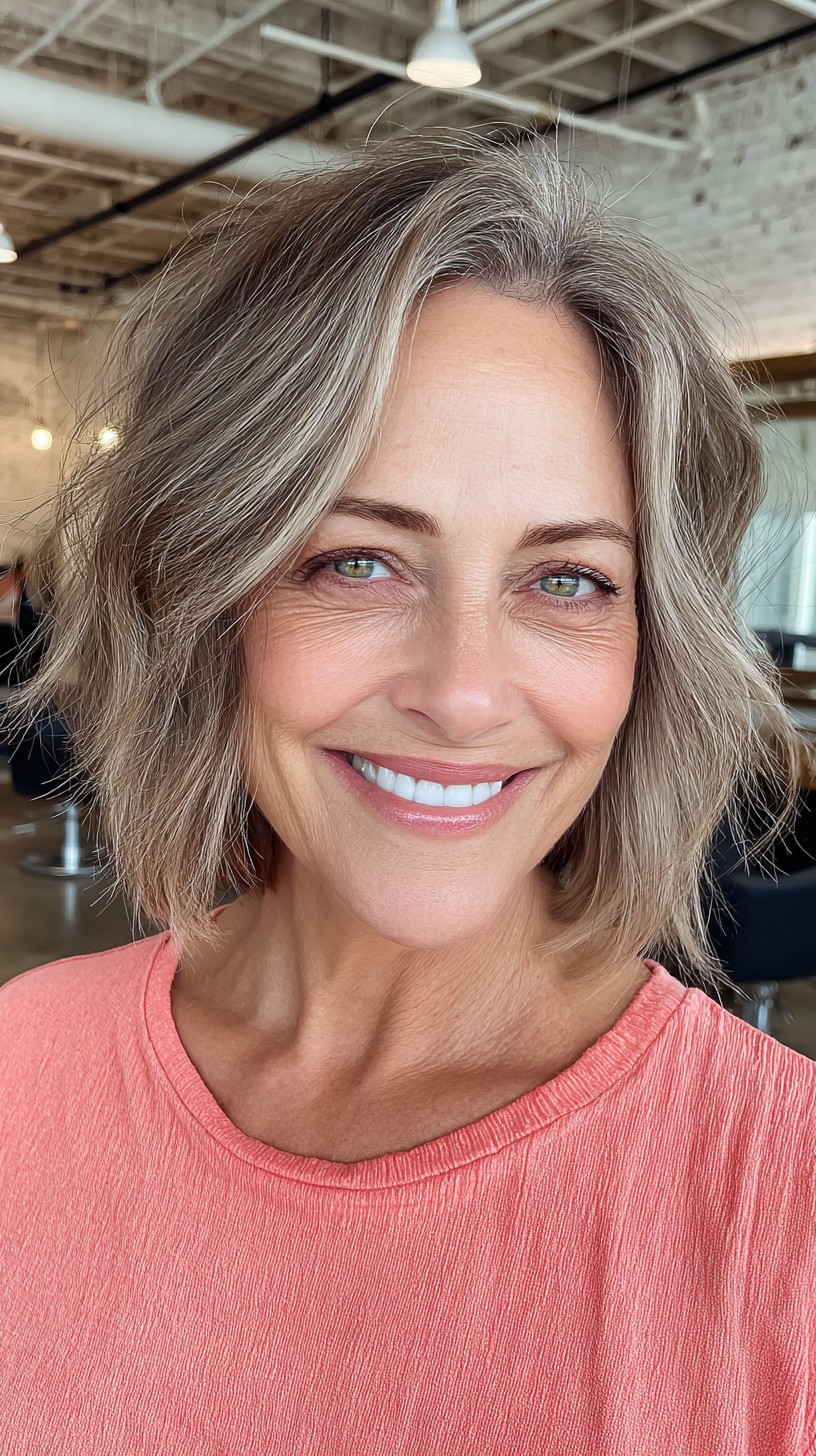 Sleek Silver Layered Bob with Soft Texturing