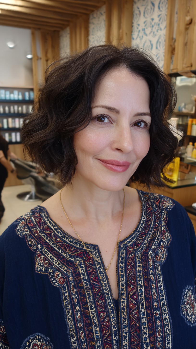 Sleek Wavy Bob with Side-Swept Layers