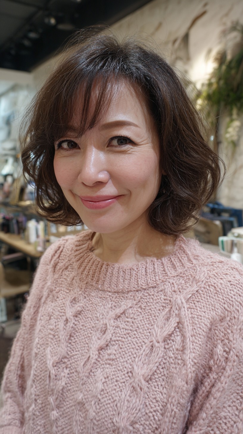 Soft Wavy Bob with Natural Brown Tones