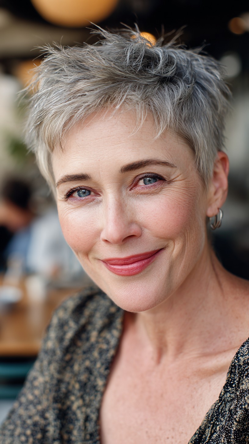 Stylish Silver Tousled Pixie with Natural Texture