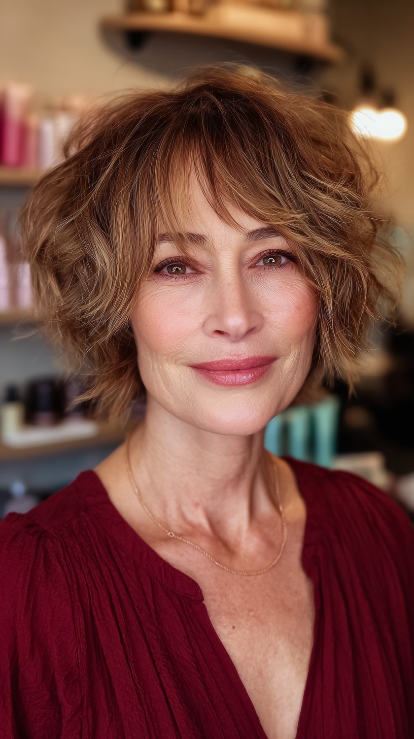 Sunkissed Auburn Waves with Jagged Texture