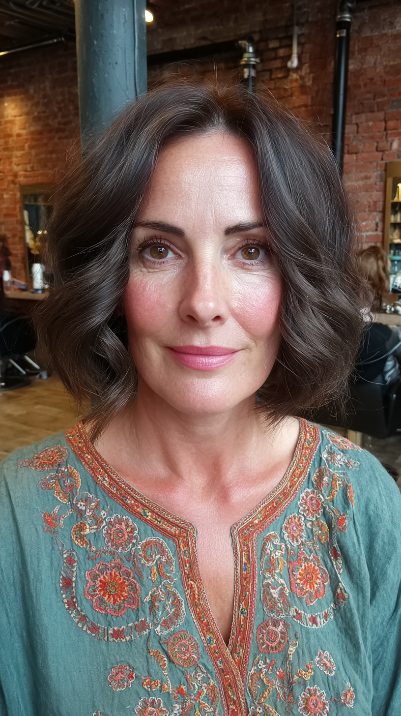 Textured Bob with Soft Curls and Subtle Dimension