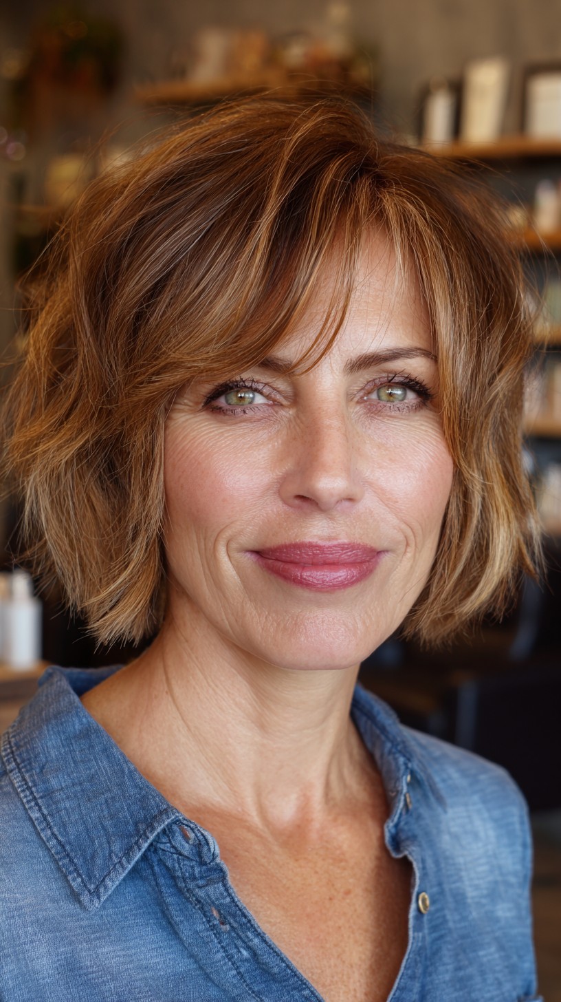 Textured Chestnut Bob with Natural Waves
