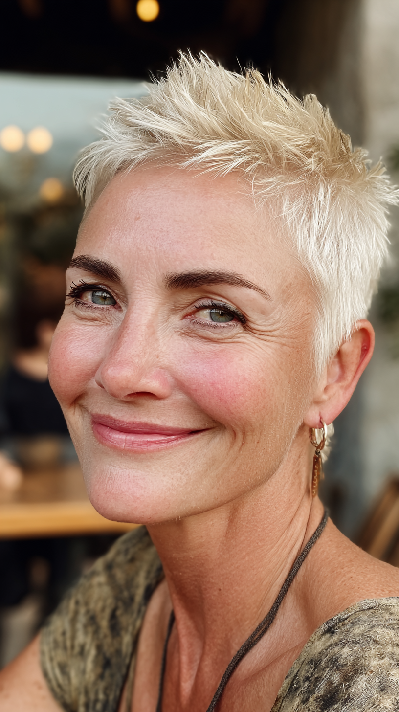 Textured Short Spiky Cut with Bright Platinum Finish