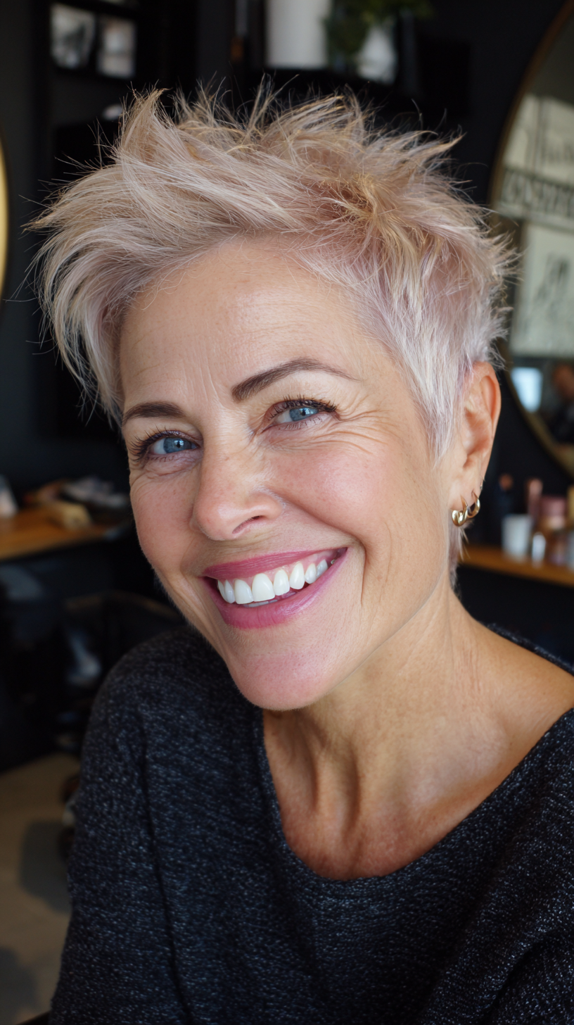 Textured Short Spiky Cut with Soft Rose Tones