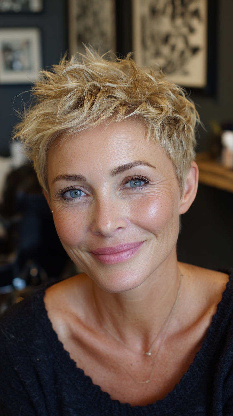 Textured Short Spiky Cut with Sun-Kissed Highlights
