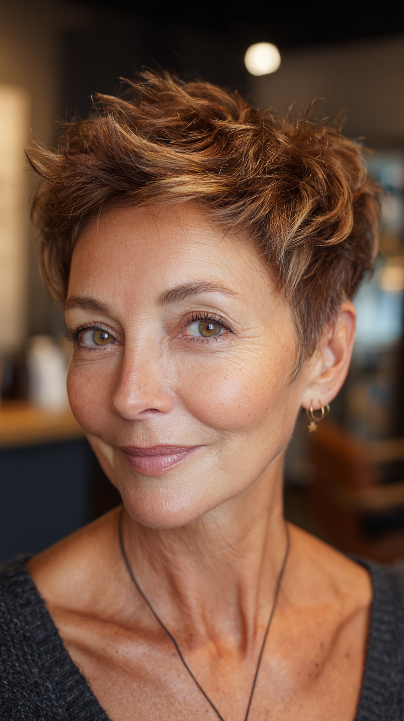 Textured Short Spiky Cut with Warm Copper Tones