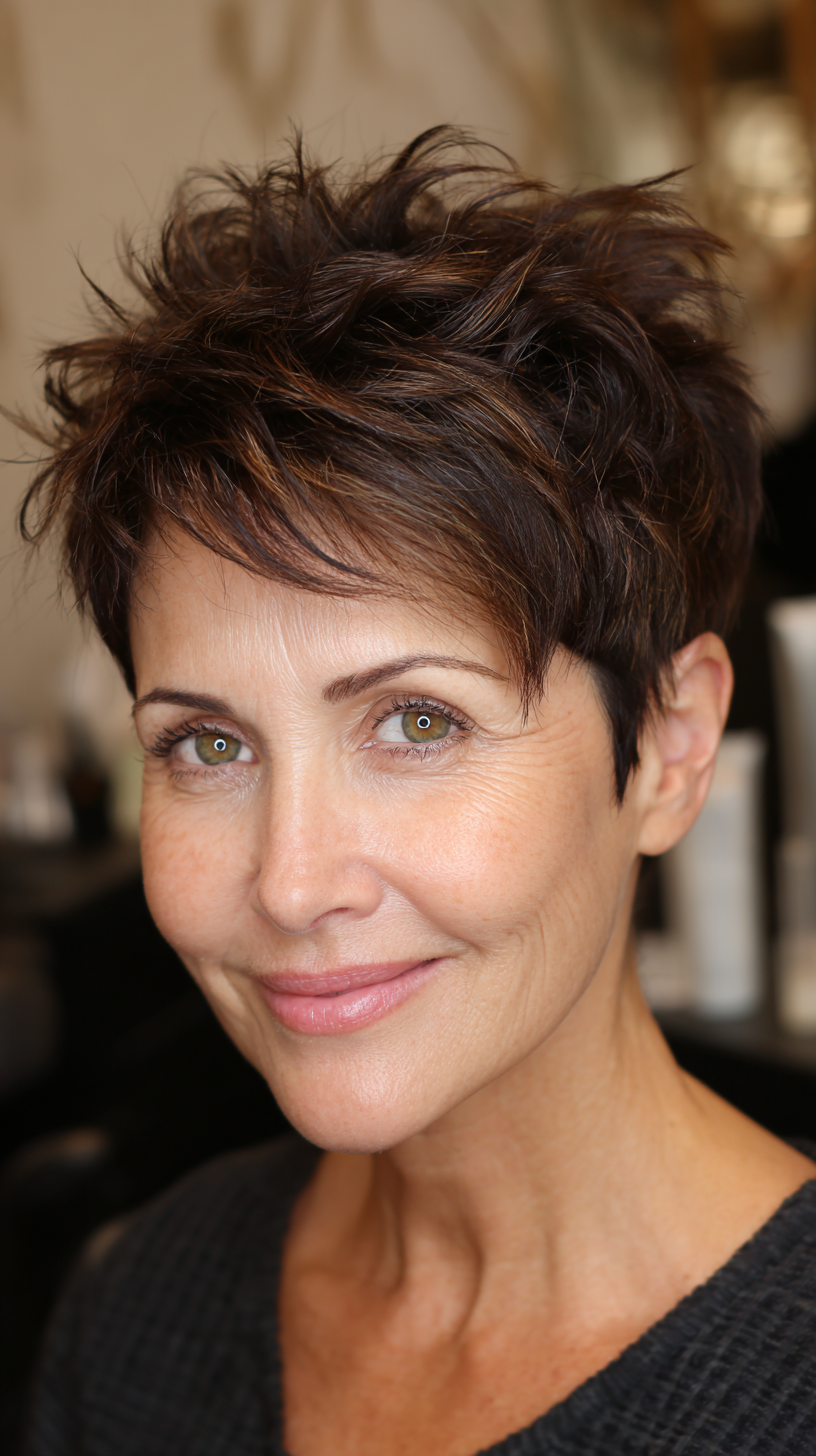 Textured Short Spiky Cut with Warm Highlights