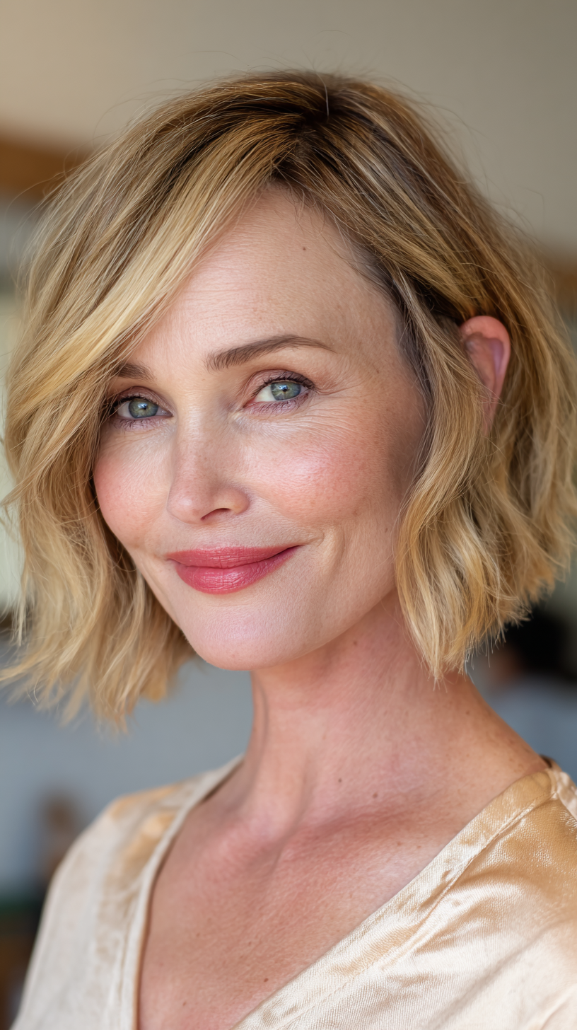 Textured Wavy Bob with Subtle Highlights