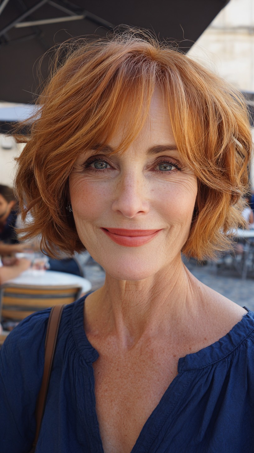 Vibrant Auburn Tousled Bob with Soft Bangs