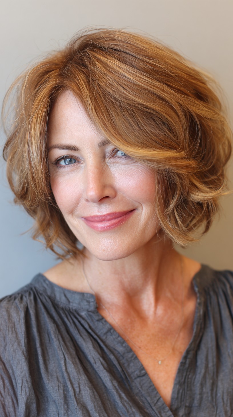 Warm Copper Layered Bob with Volume Boost