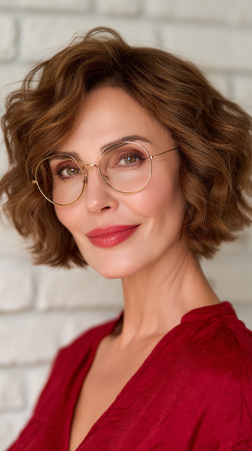 Breezy Chestnut Waves with Delicate Golden Frames