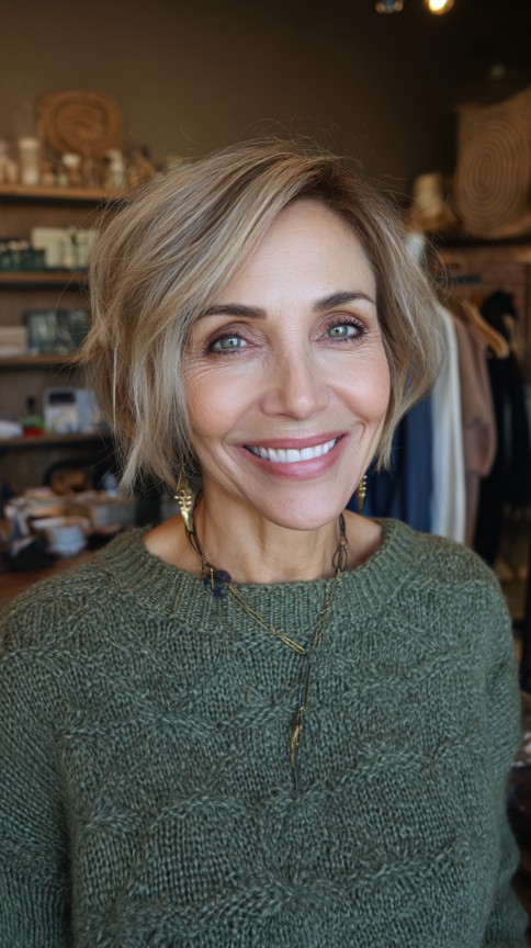 Caramel Blonde Tousled Bob with Graduated Layers