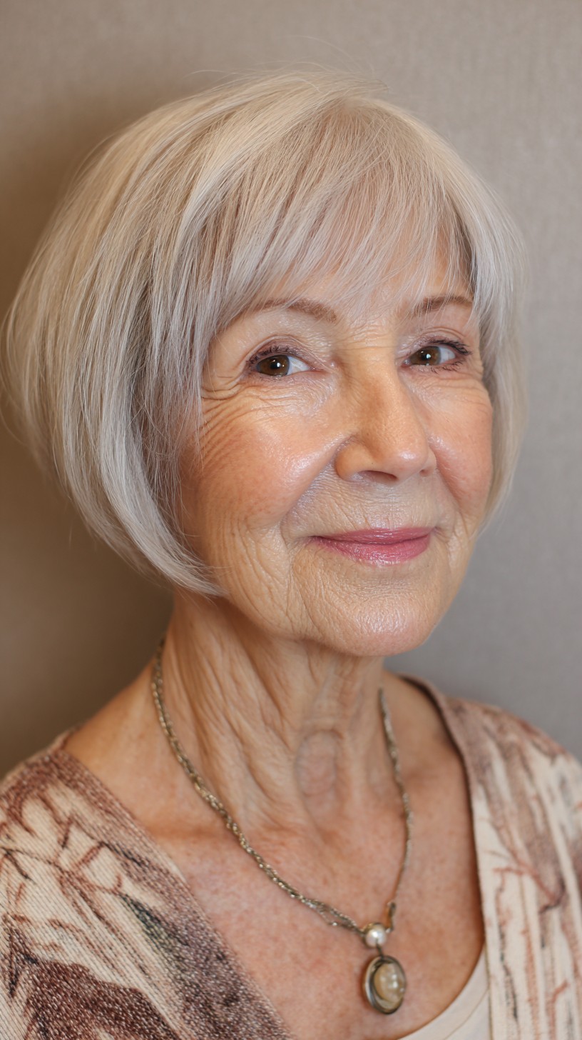 Champagne-Blonde Layered Bob for Mature Elegance