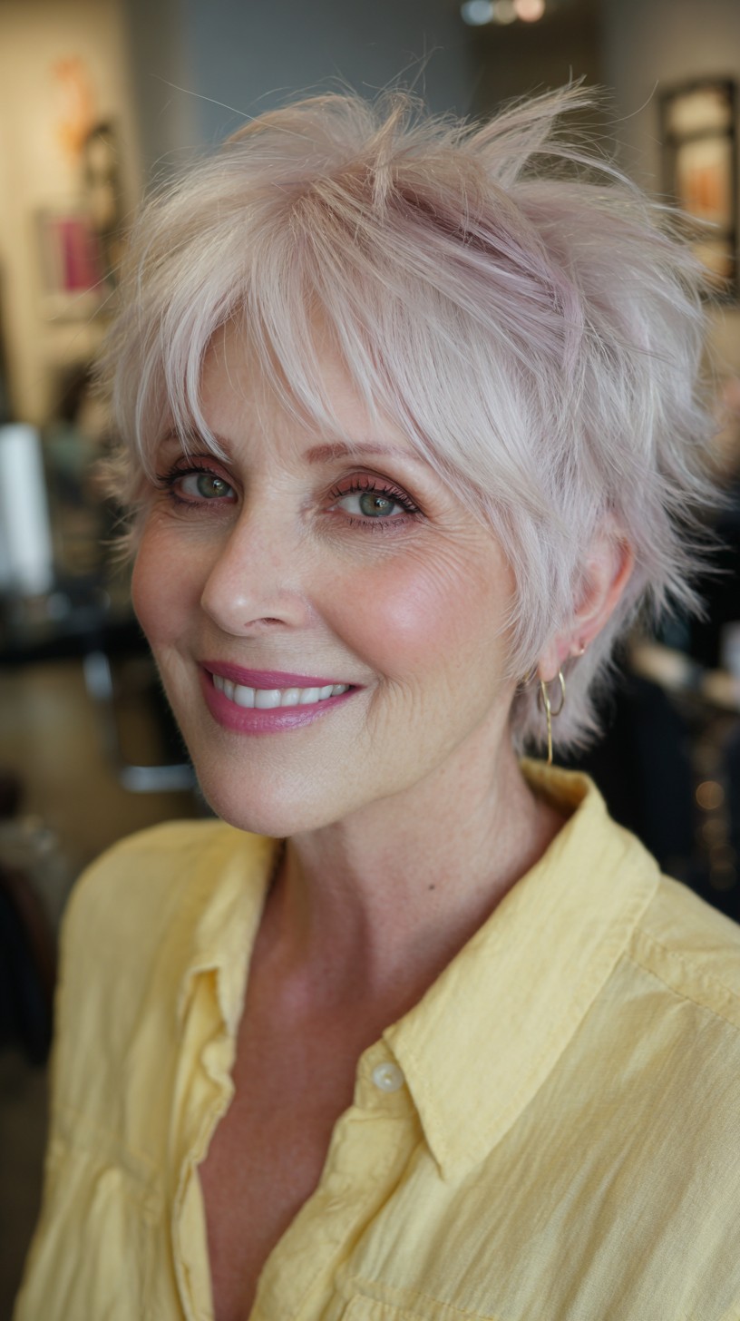 Charming Tousled Platinum Pixie Cut