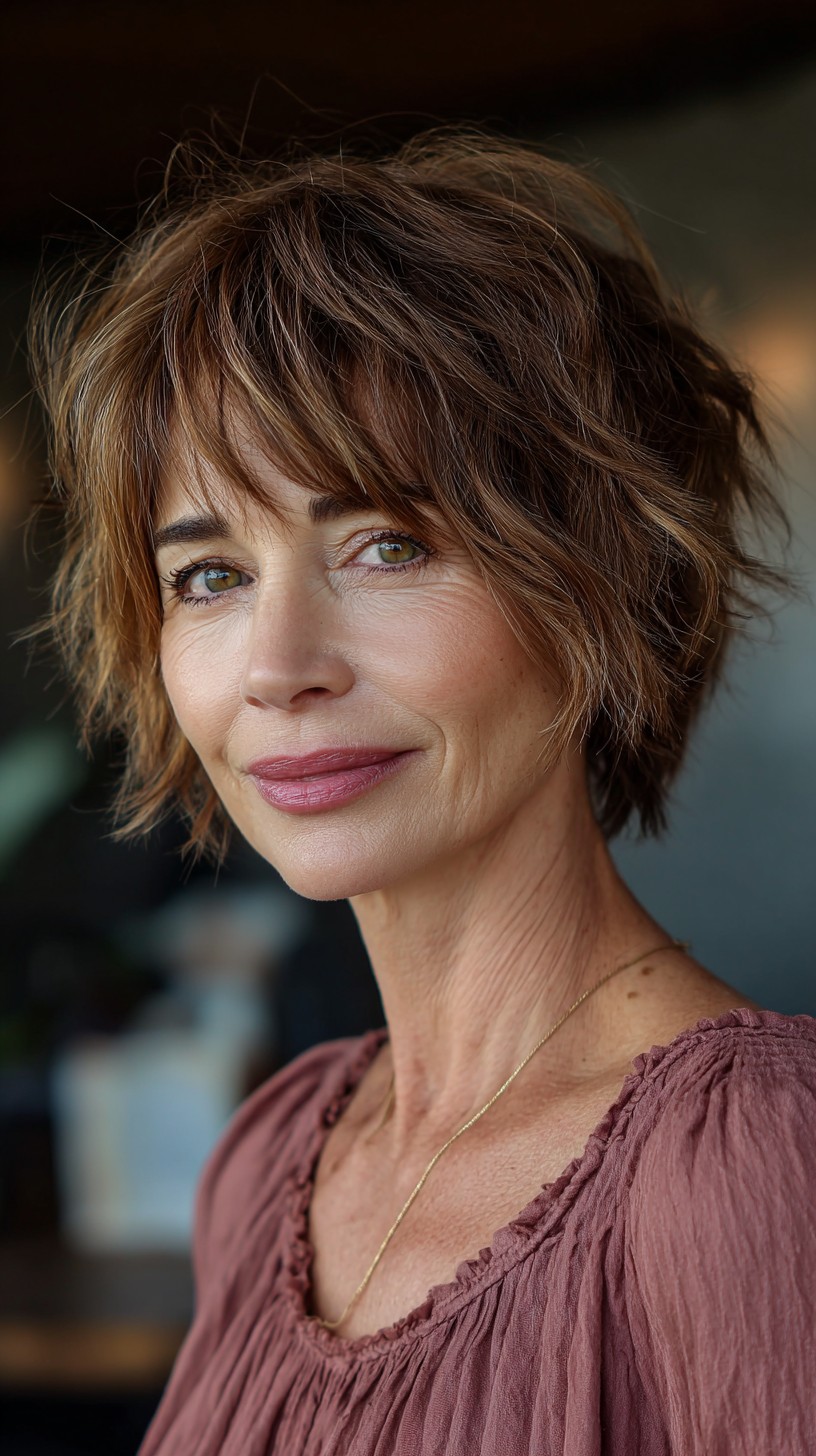 Chic Chocolate Layered Crop with Subtle Highlights