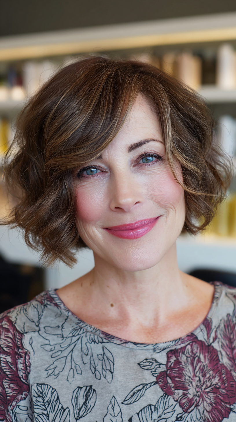 Chic Curly Bob with Soft Highlights