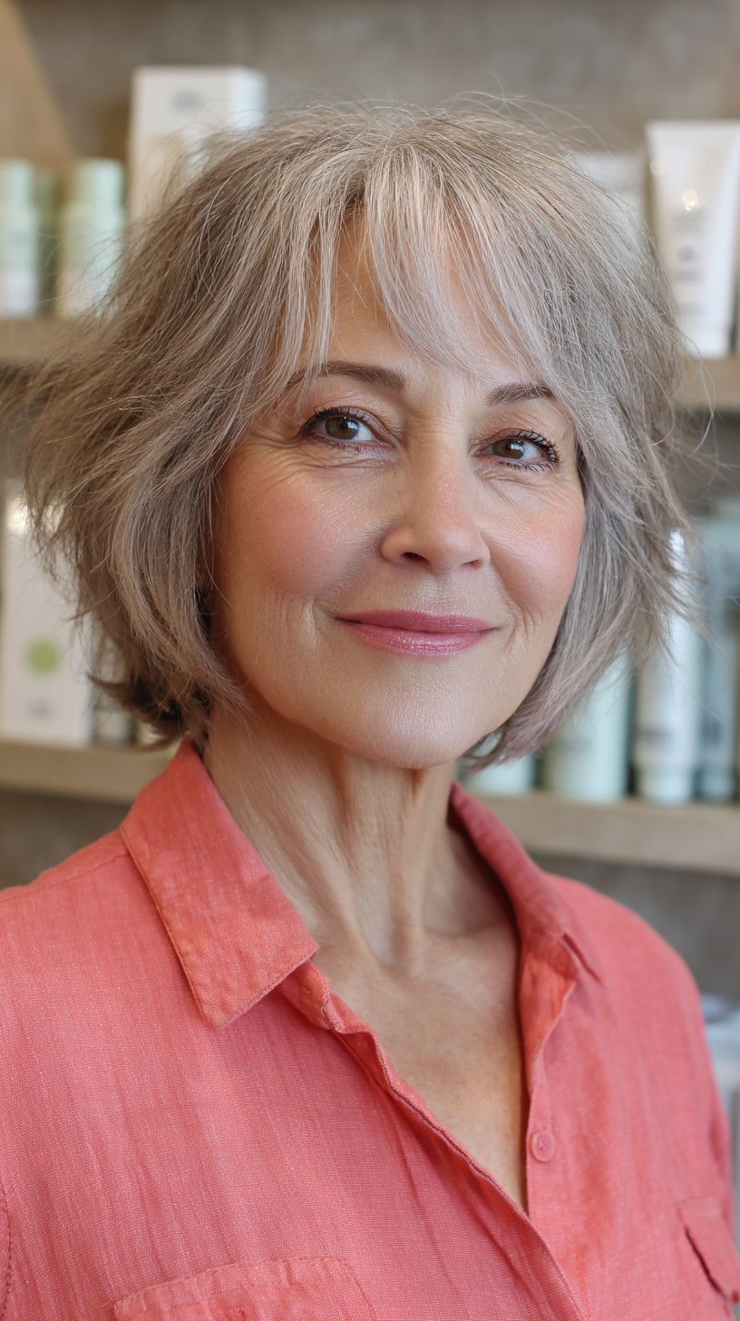 Chic Silver Layered Bob with Soft Highlights