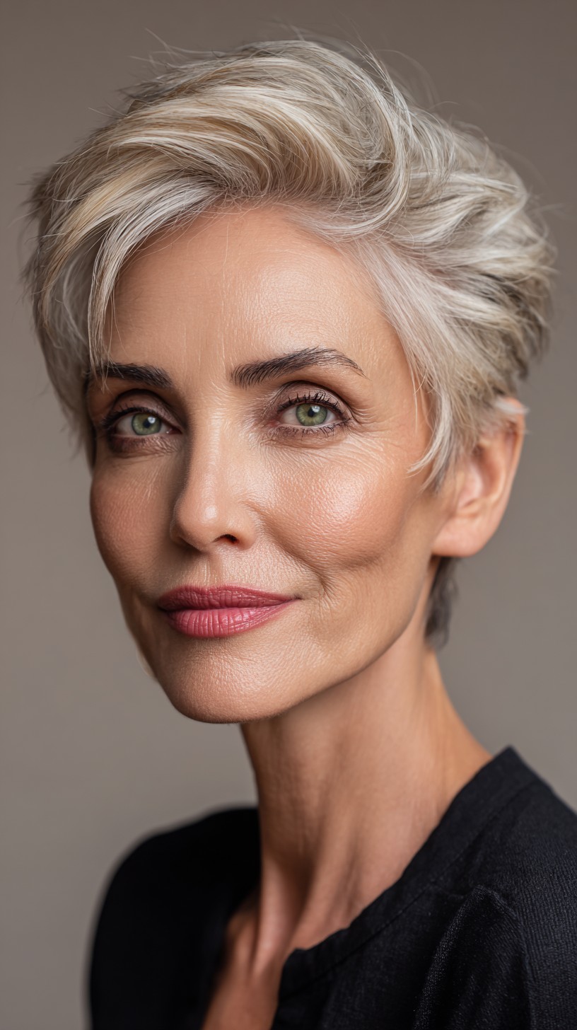 Chic Silver Textured Crop with Tousled Layers