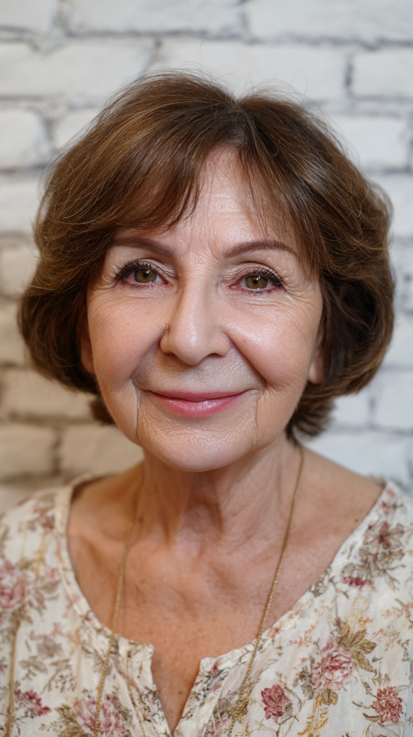 Chic Soft Brown Layered Cut with Subtle Volume