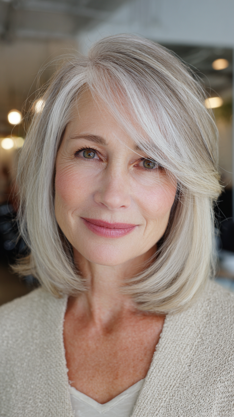 Chic Soft Silver Blunt Bob with Subtle Face-Framing Layers