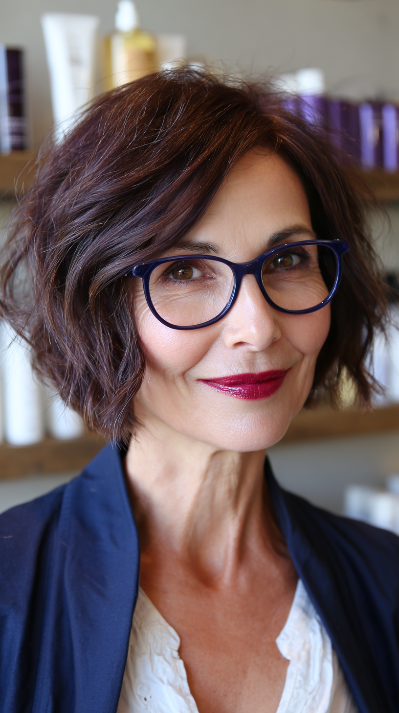 Chic Textured Ripple Bob with Bold Frames