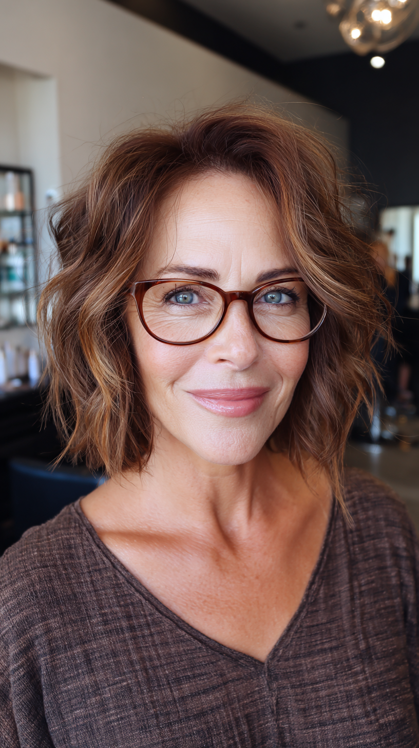Chic Textured Ripple Bob with Contemporary Frames
