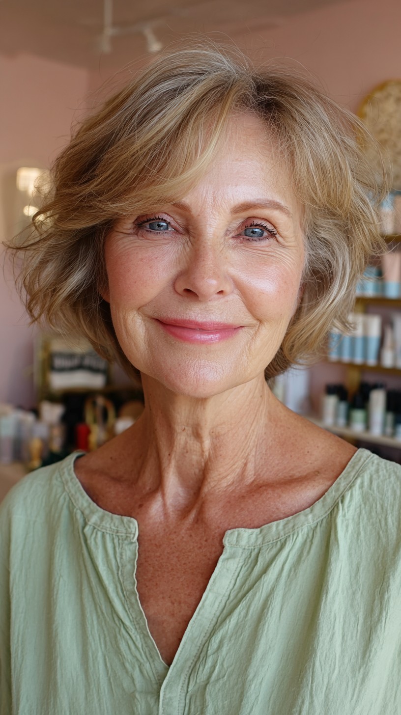 Classic Golden Layered Bob with Soft Waves