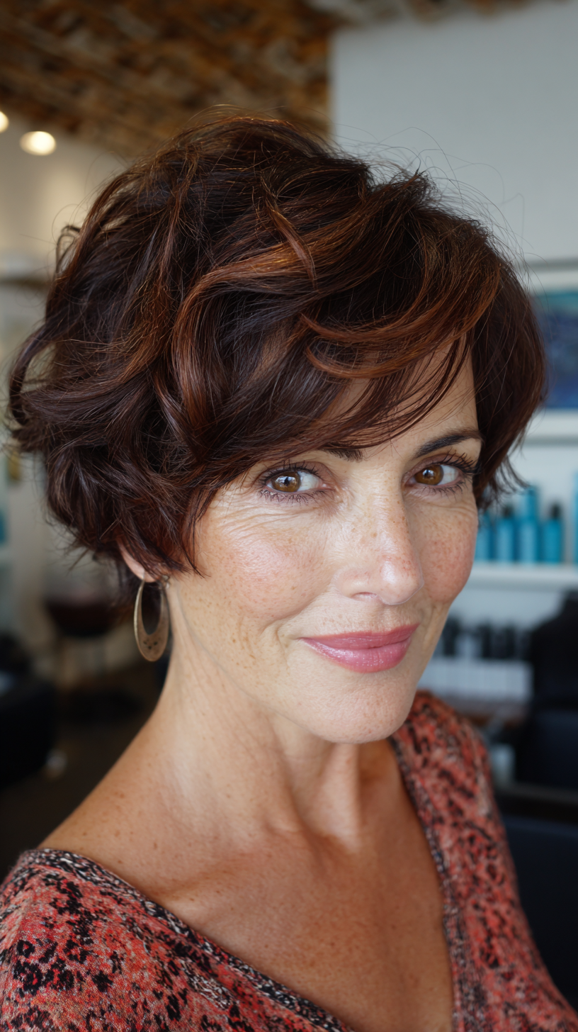 Dynamic Wavy Pixie Cut with Bold Highlights