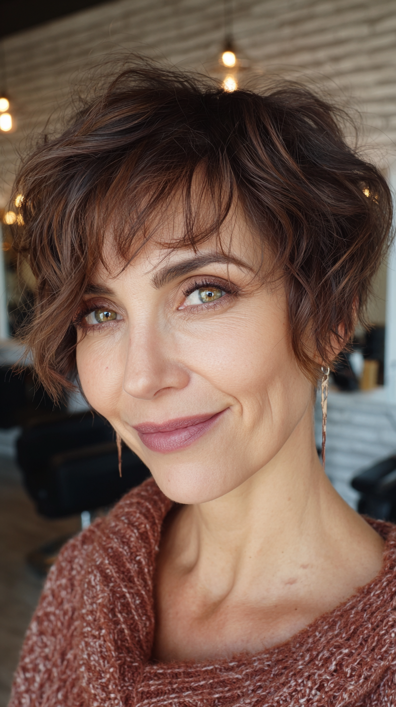 Effortlessly Chic Wavy Pixie Cut for Women Over 50