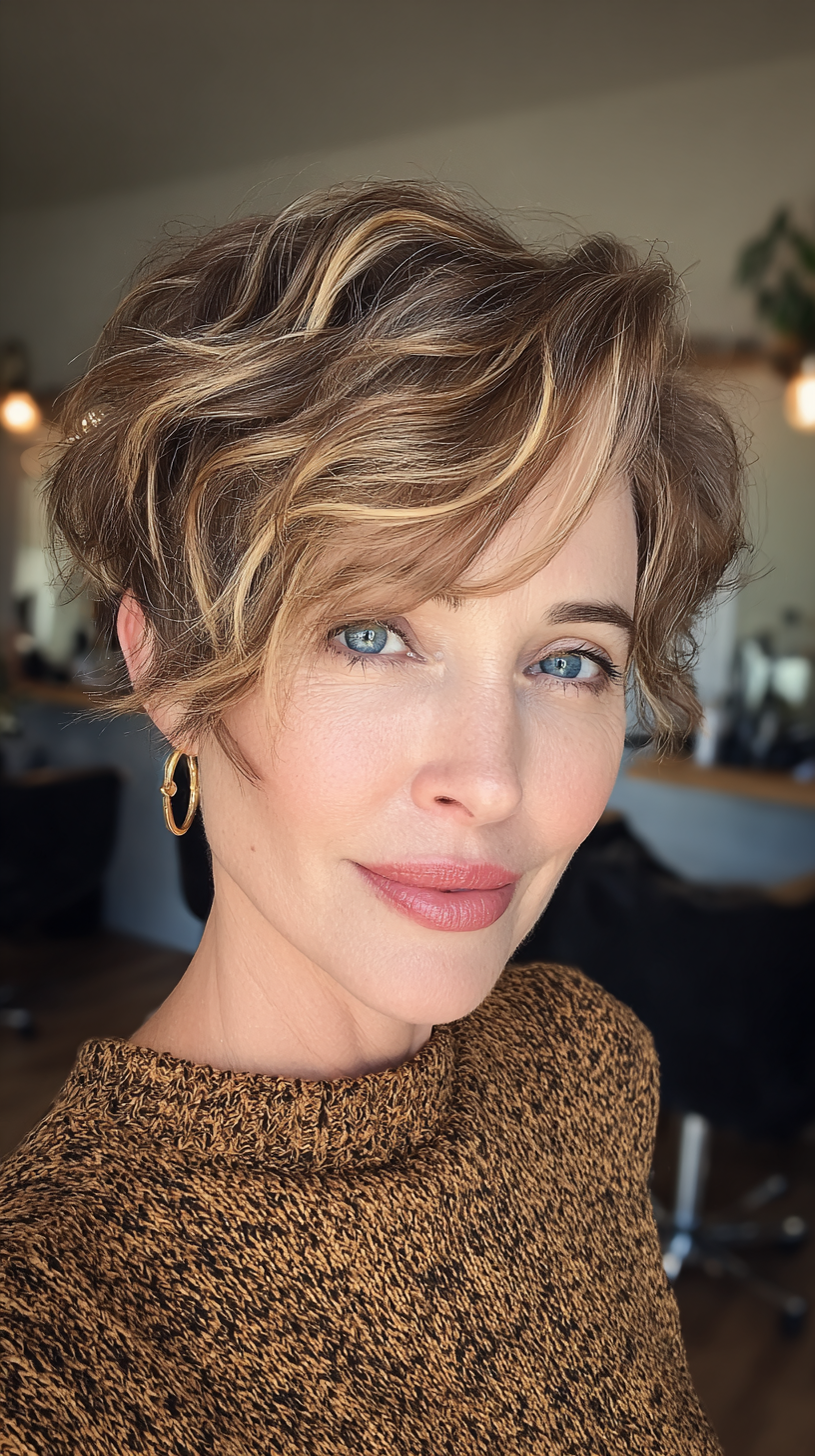 Effortlessly Playful Wavy Pixie Cut for Women Over 50