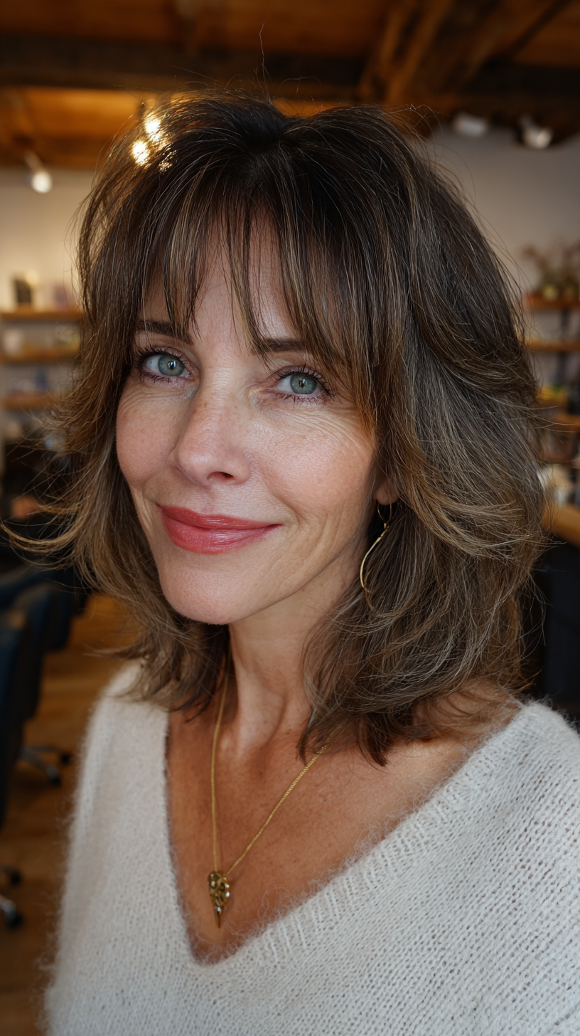 Effortlessly Textured Mid-Length Cut with Soft Bangs