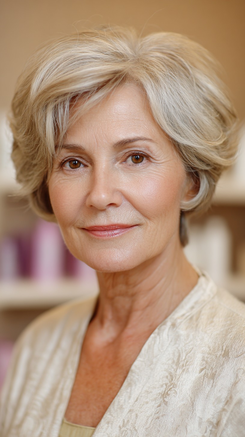 Feathery Ash Blonde Layers for Mature Women