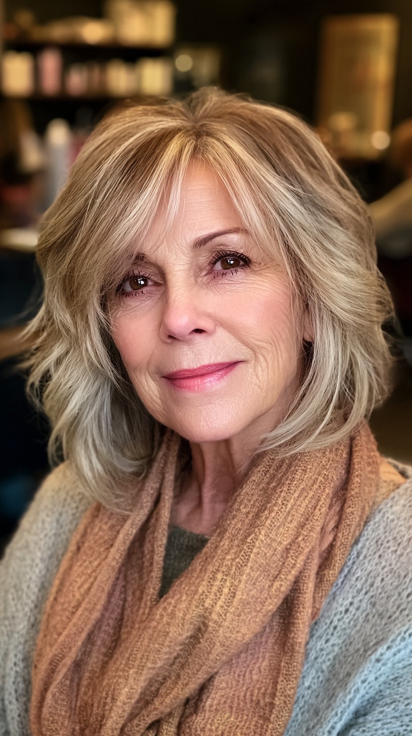 Golden-Beige Layered Bob for Radiant Maturity