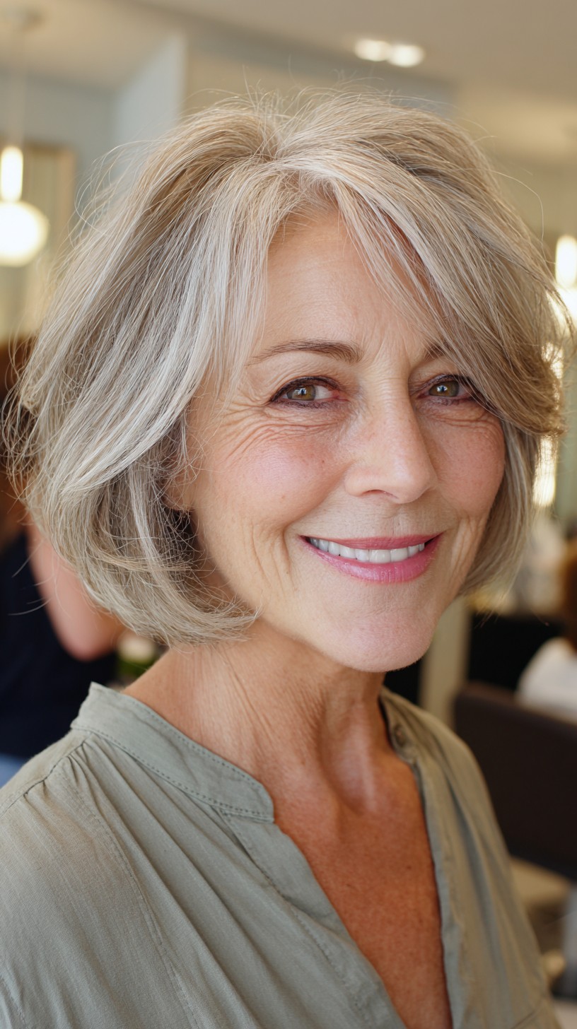 Graceful Silver Layered Bob with Soft Waves