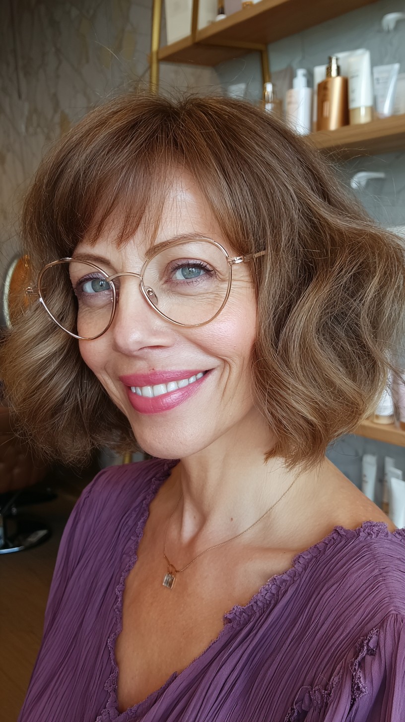 Modern Mocha Ripple Bob with Circular Glasses
