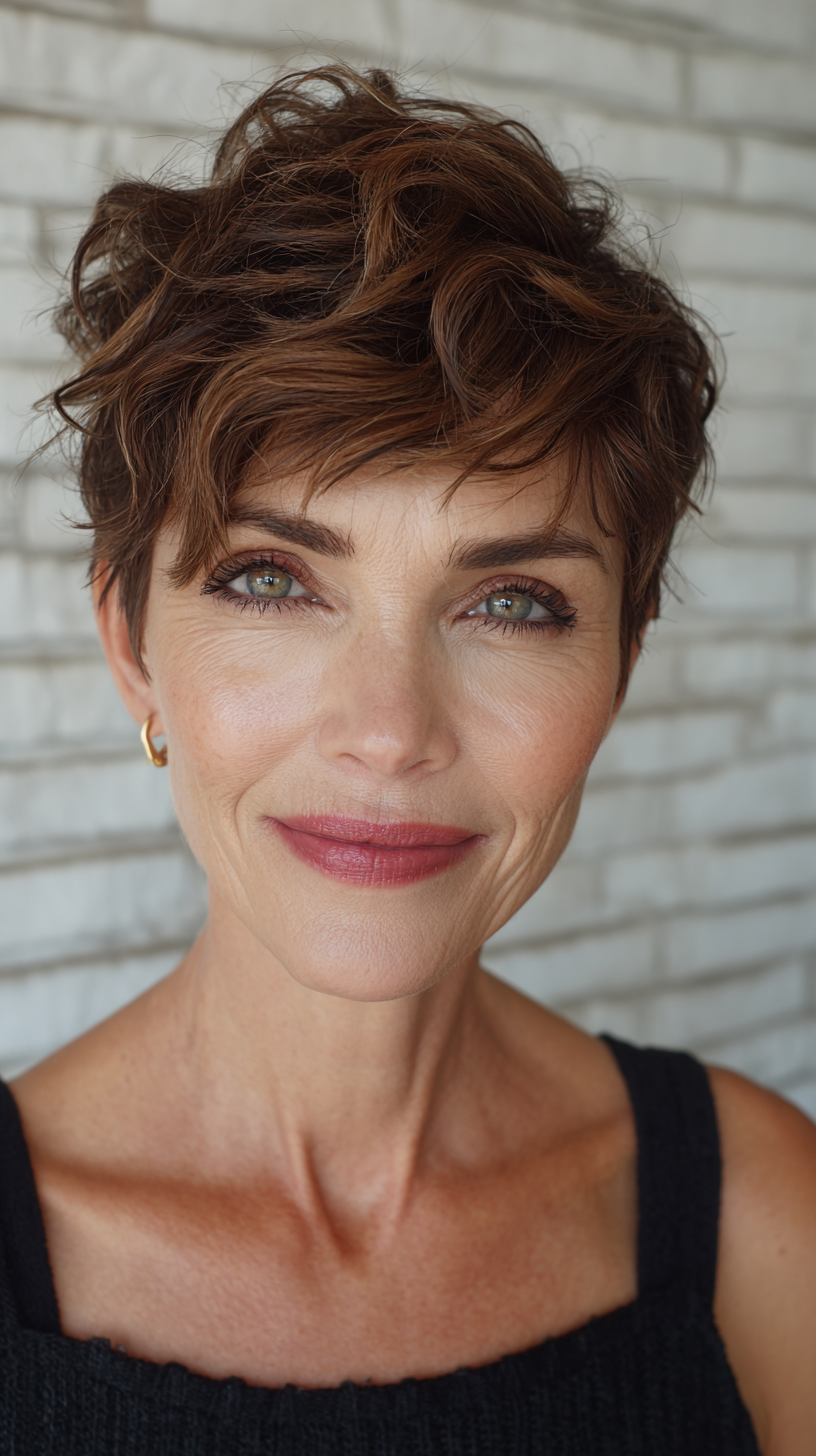Modern Textured Wavy Pixie Cut for Mature Women