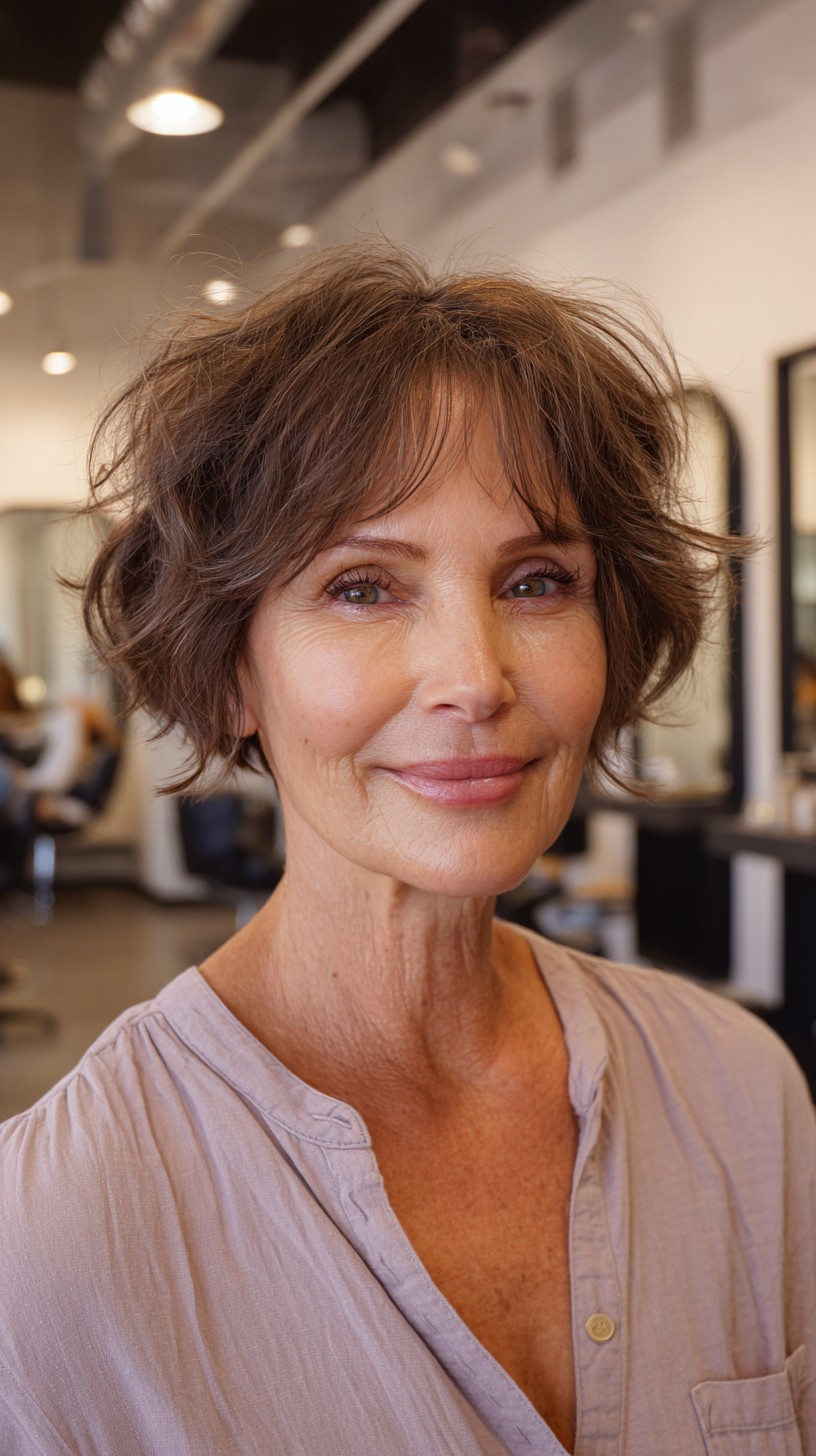 Playful Tousled Brunette Bob for Thin Hair