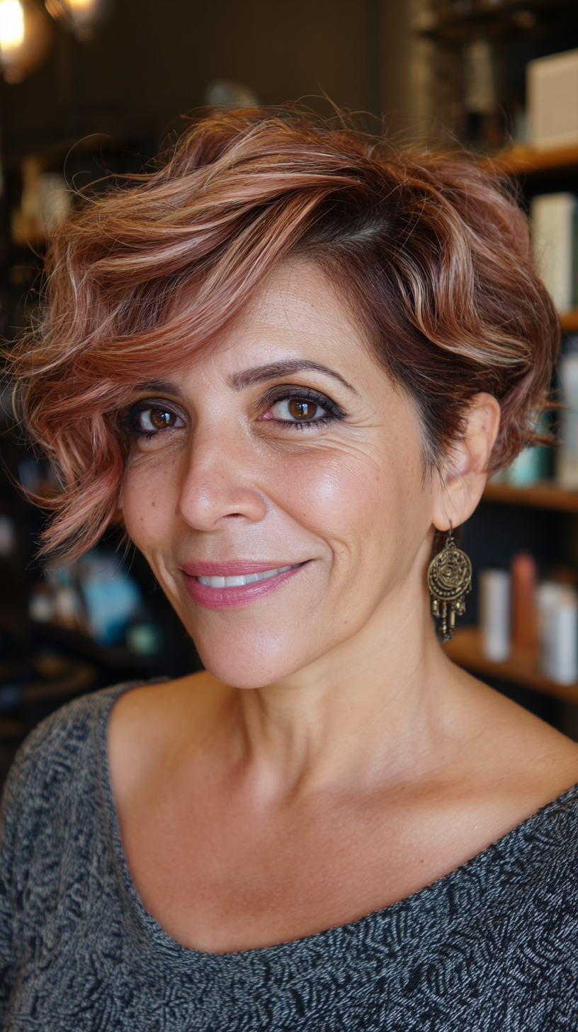 Playful Wavy Pixie Cut with Soft Layers for Women Over 50