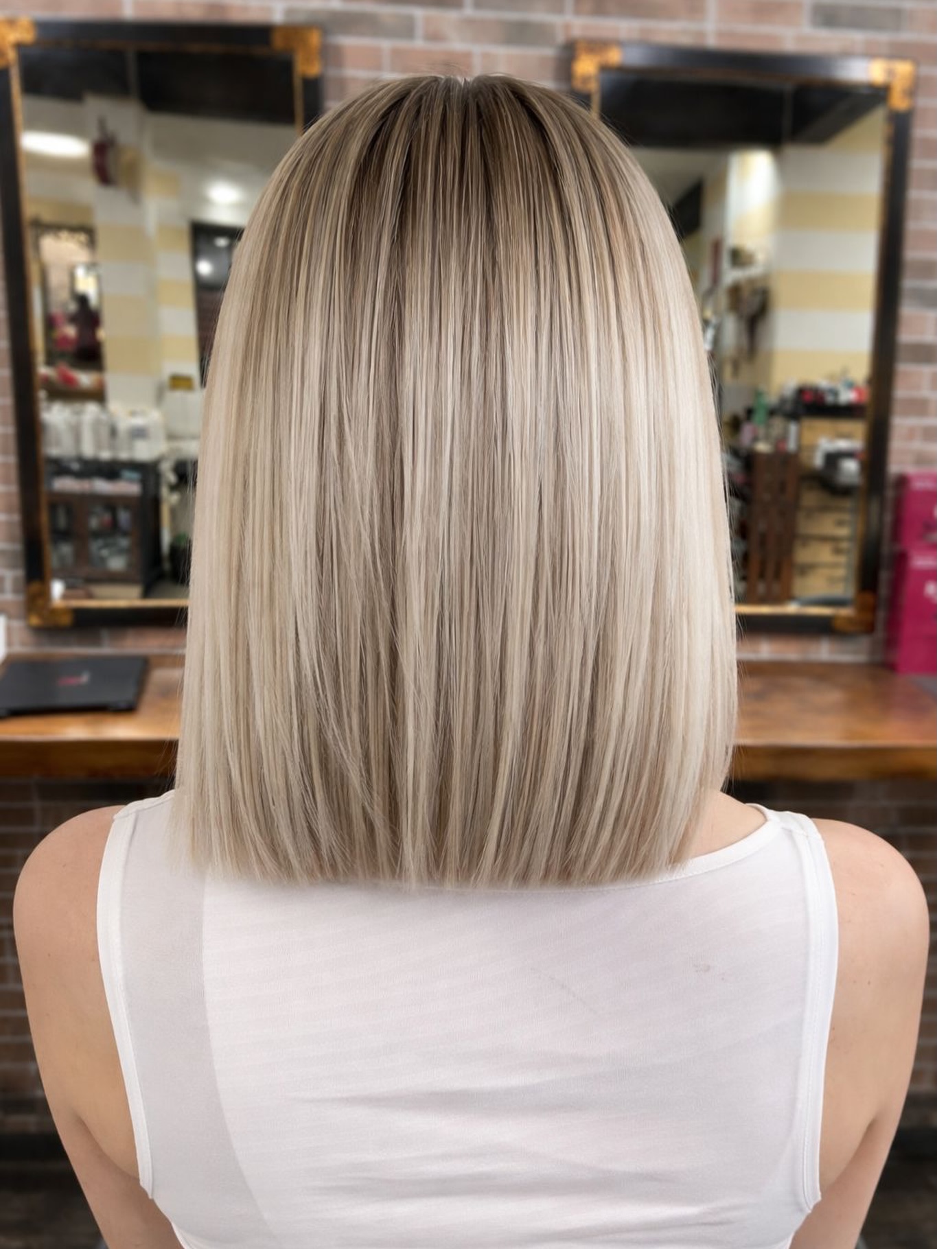 Polished Blunt Bob with Subtle Ashy Highlights