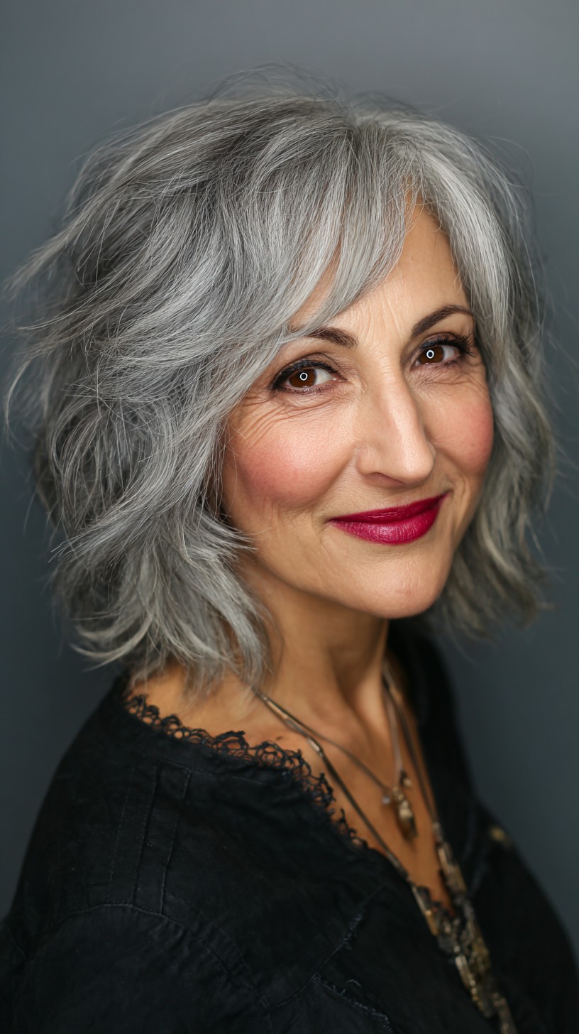 Silver Shag with Soft Curls for Fine Hair