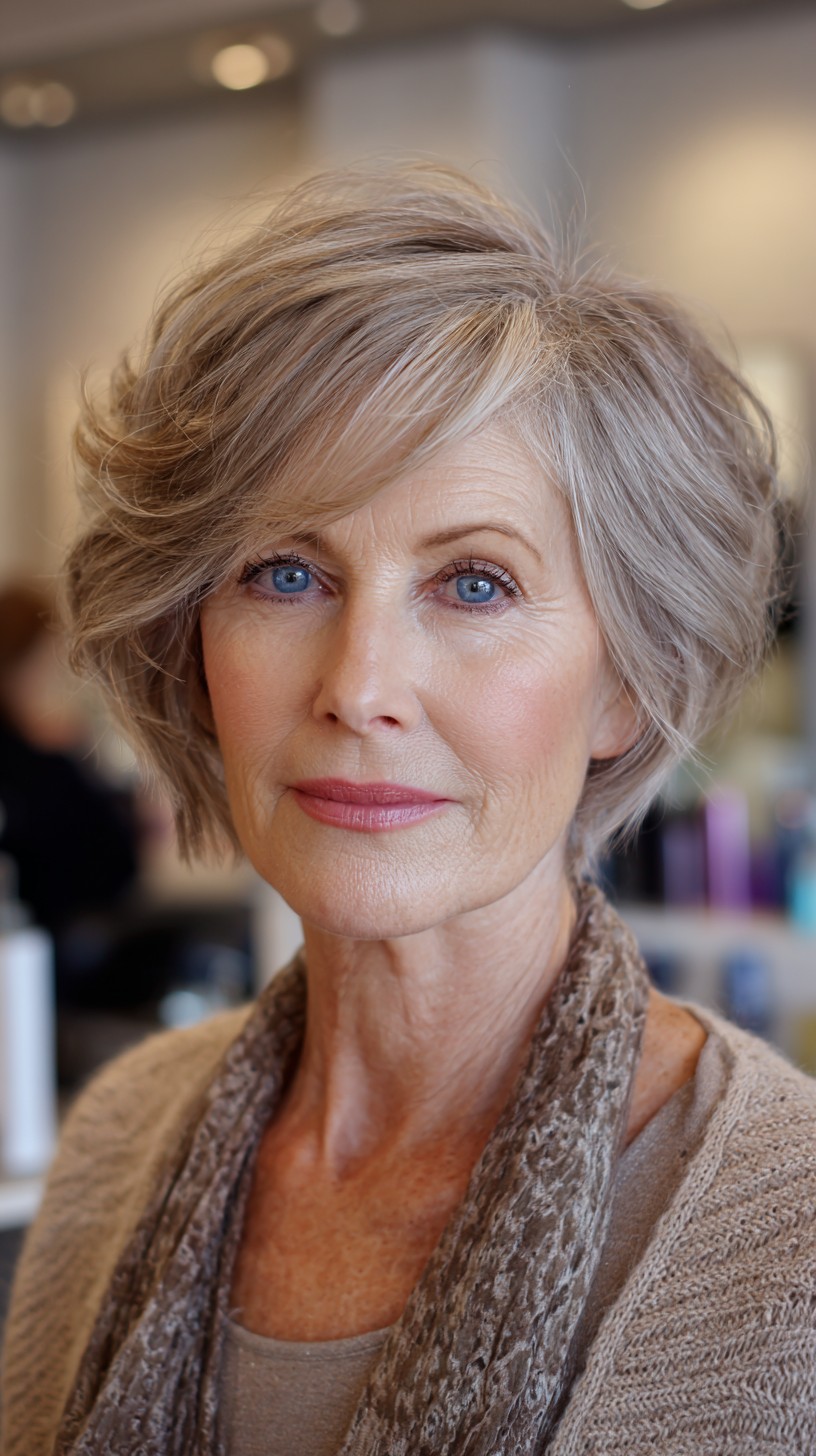 Silver Slate Tousled Bob with Natural Highlights