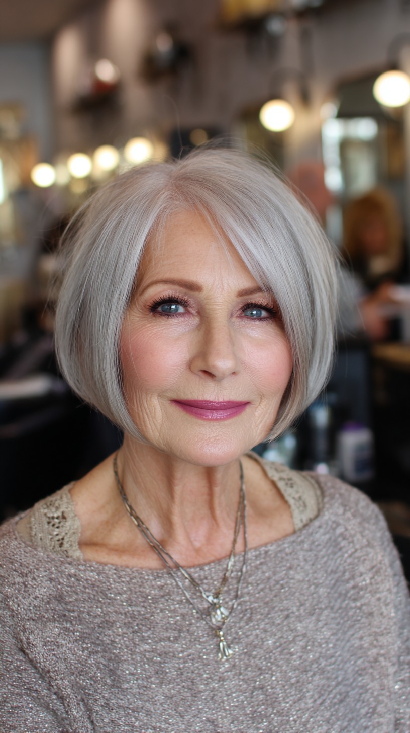 Silver Sleek Layered Bob for Graceful Aging
