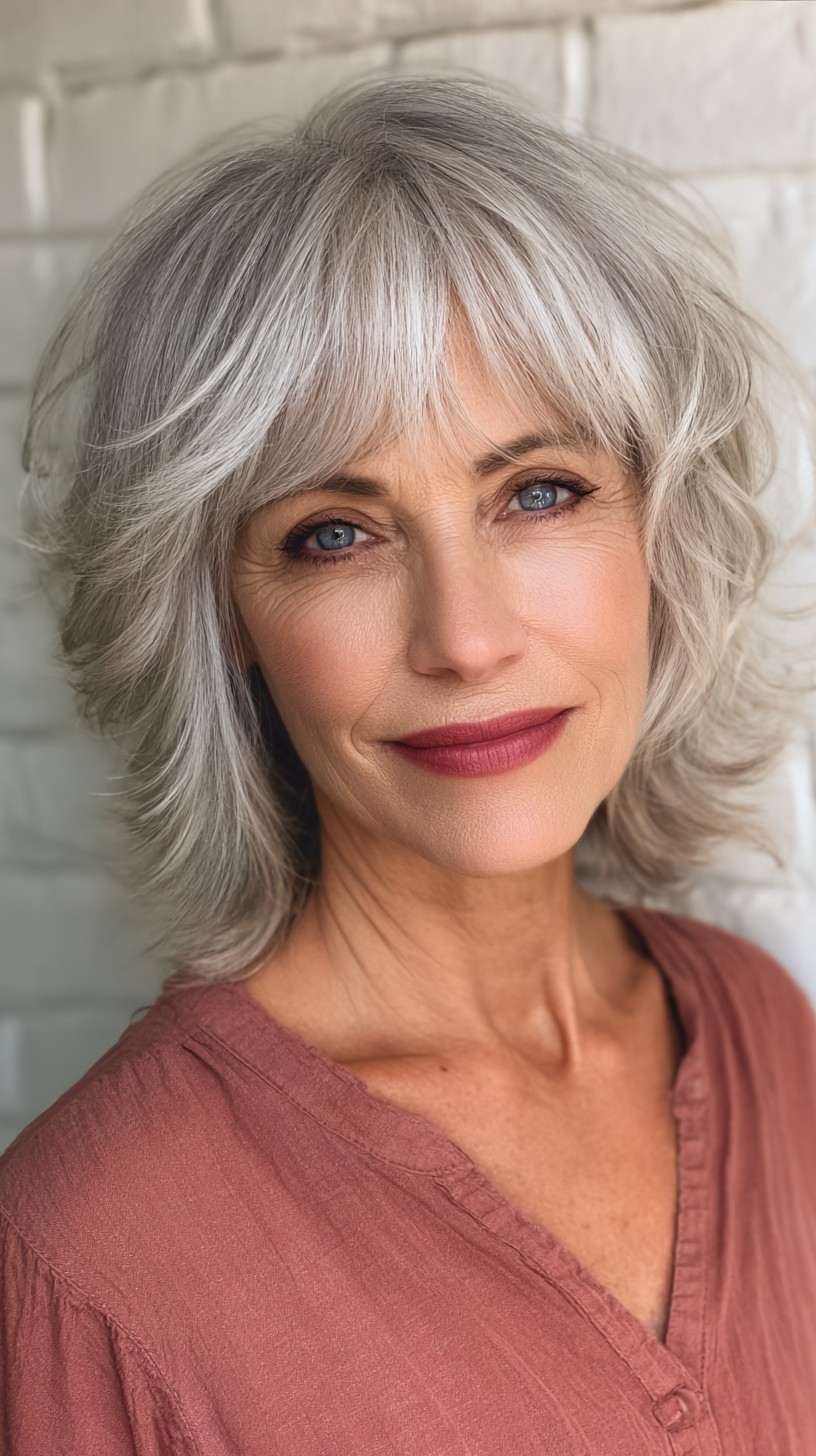 Silvery Feathered Bob with Soft Volume