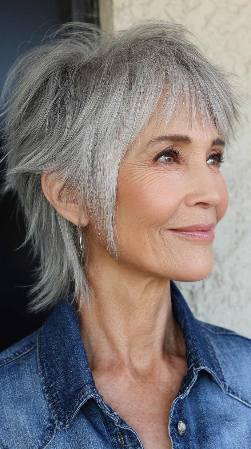 Sleek Silver Layered Bob with Natural Texture