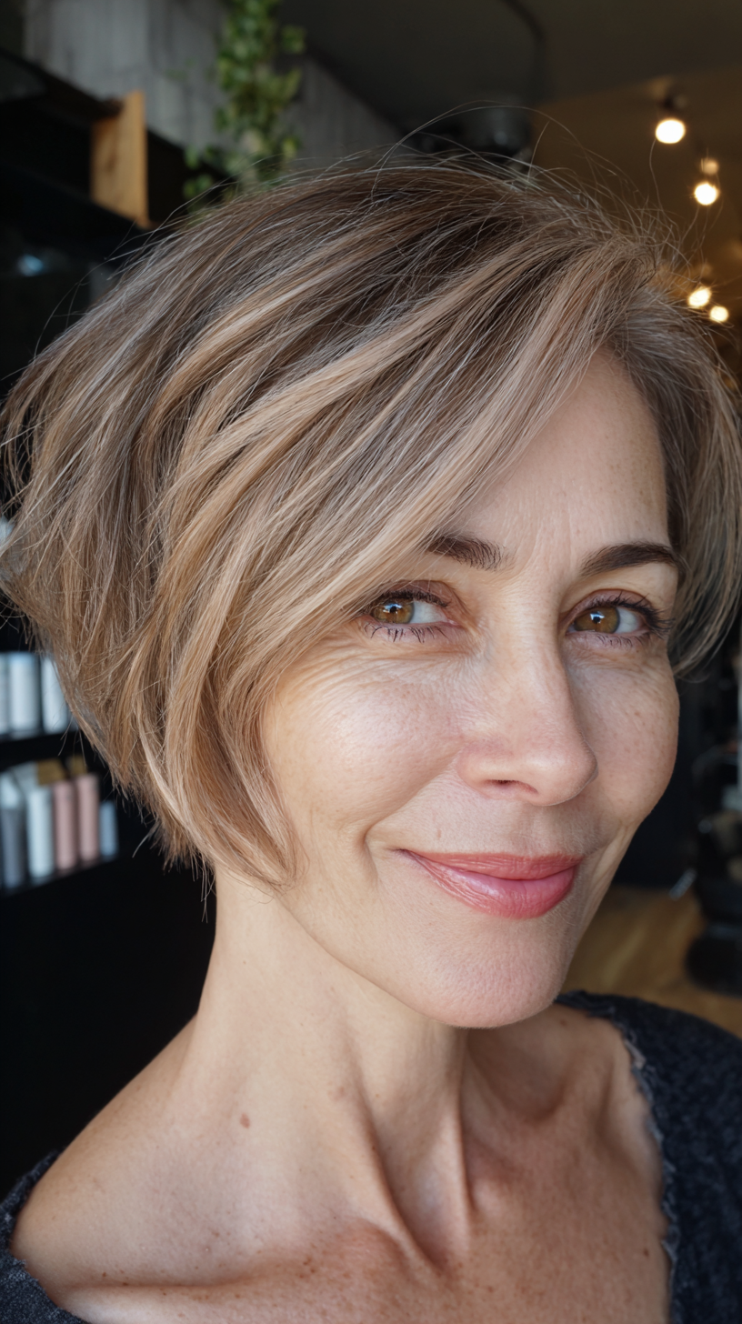 Soft Ash Blonde Pixie Bob with Subtle Layers