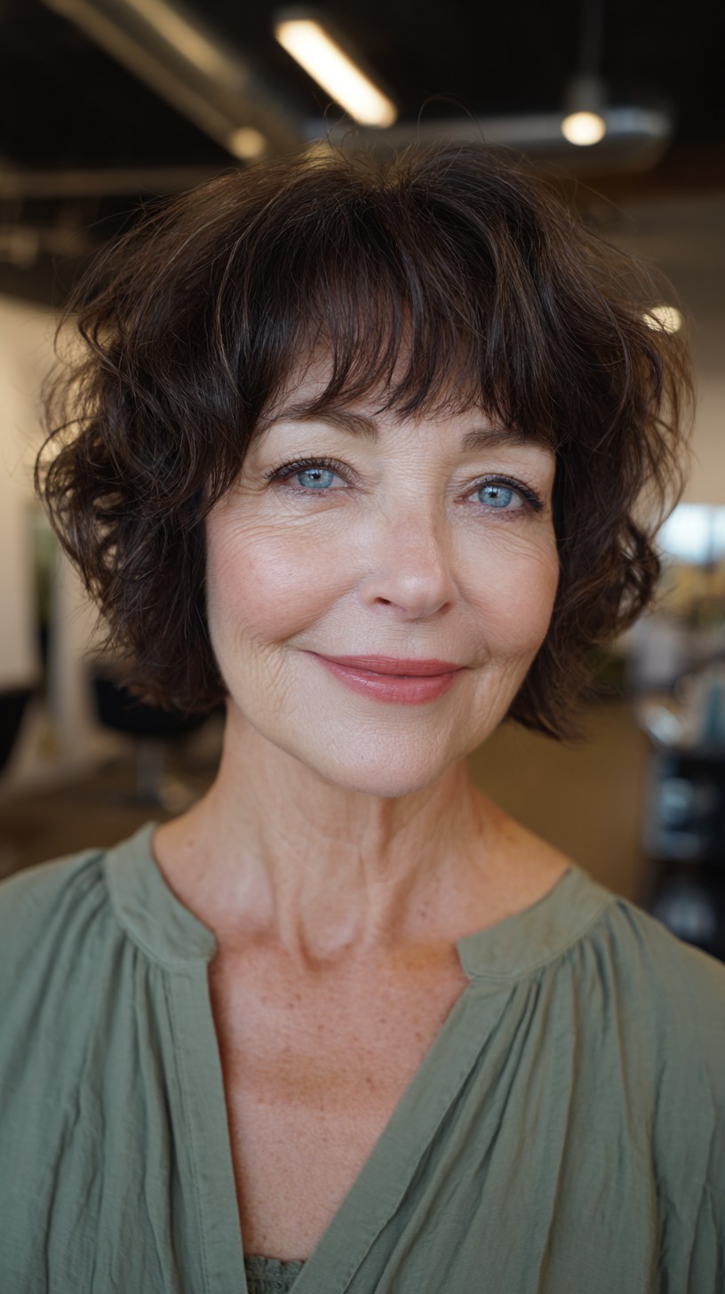 Soft Brunette Curled Bob with Delicate Volume